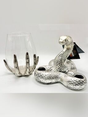 Celebrate TogetherHalloween Skeleton Bones Wine Glass and snake candle holder